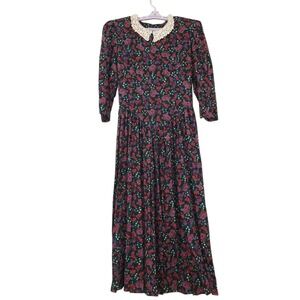 Vintage 80's Pellini Size Small Cottage Core Dress Paisley Lace Collar USA Made